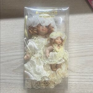 Kurt Adler Porcelain Doll Ornament Set - Cream and Gold
